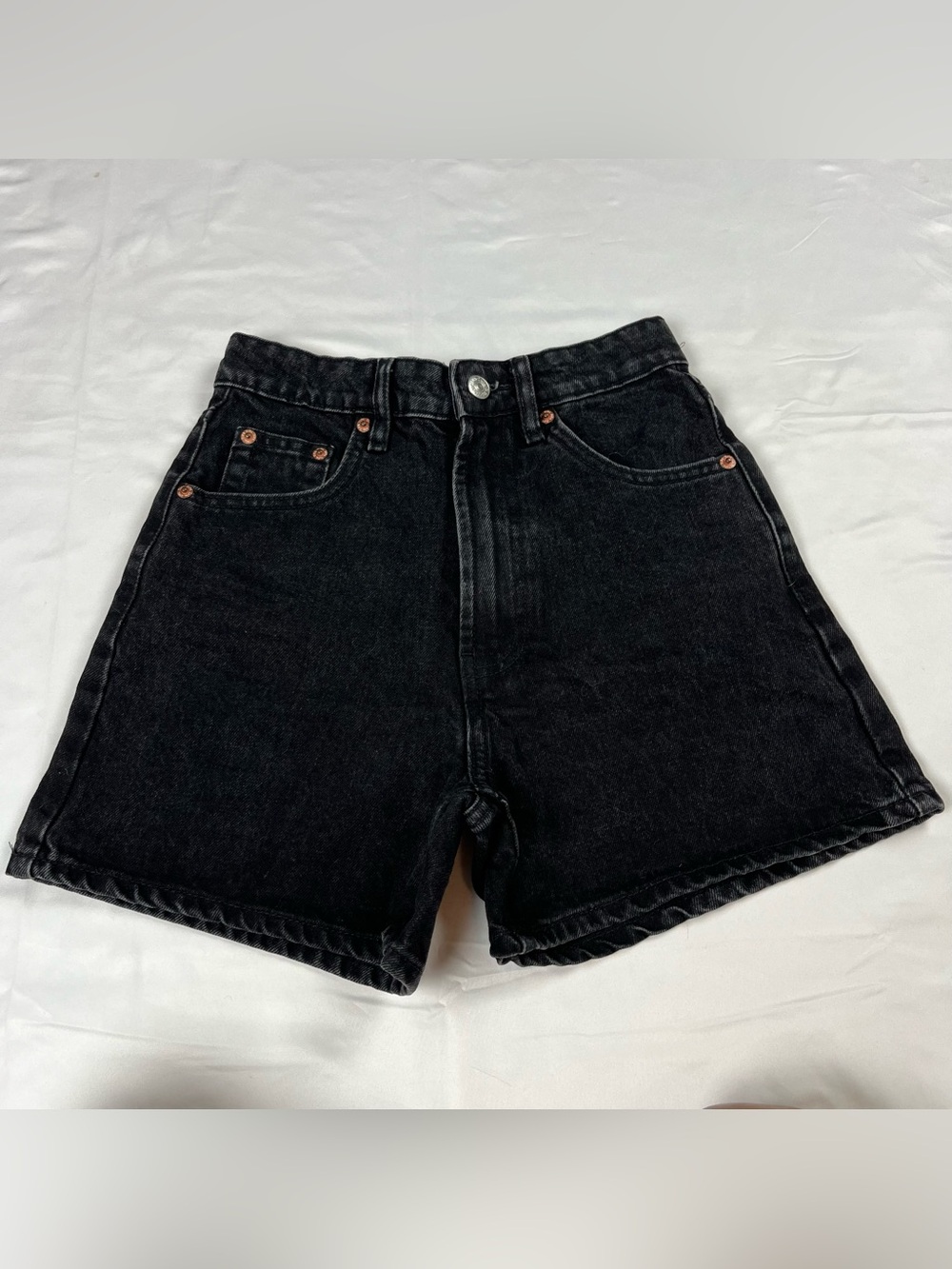 ZARA Women Denim Shorts High Waist Black Mom Fit Size 2 Casual